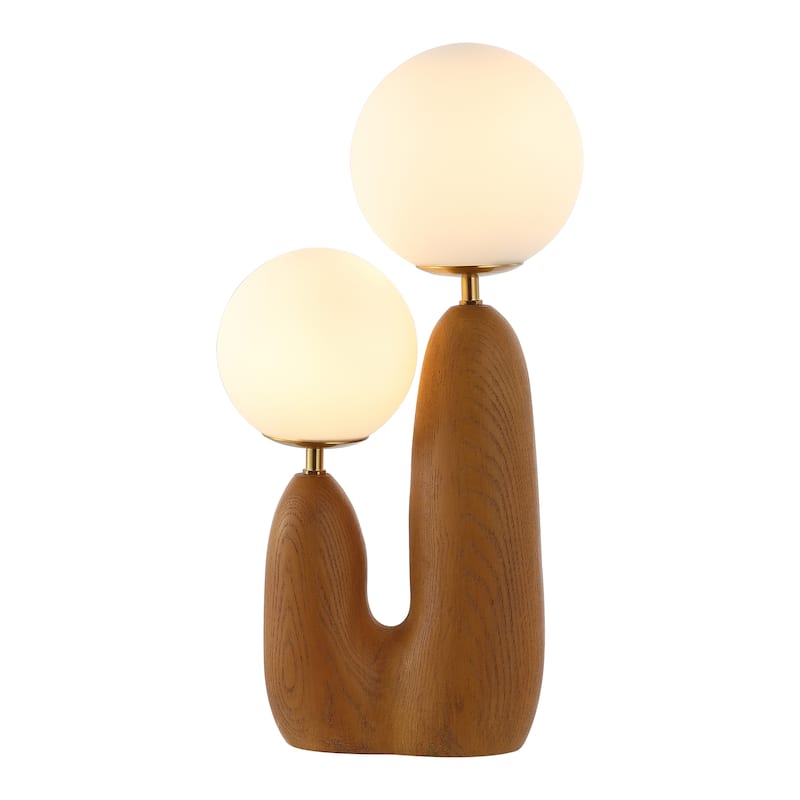 Astra 17.75" 2-Light Modern Bohemian Resin/Iron/Frosted Glass Danish Cactus LED Table Lamp, by JONATHAN Y