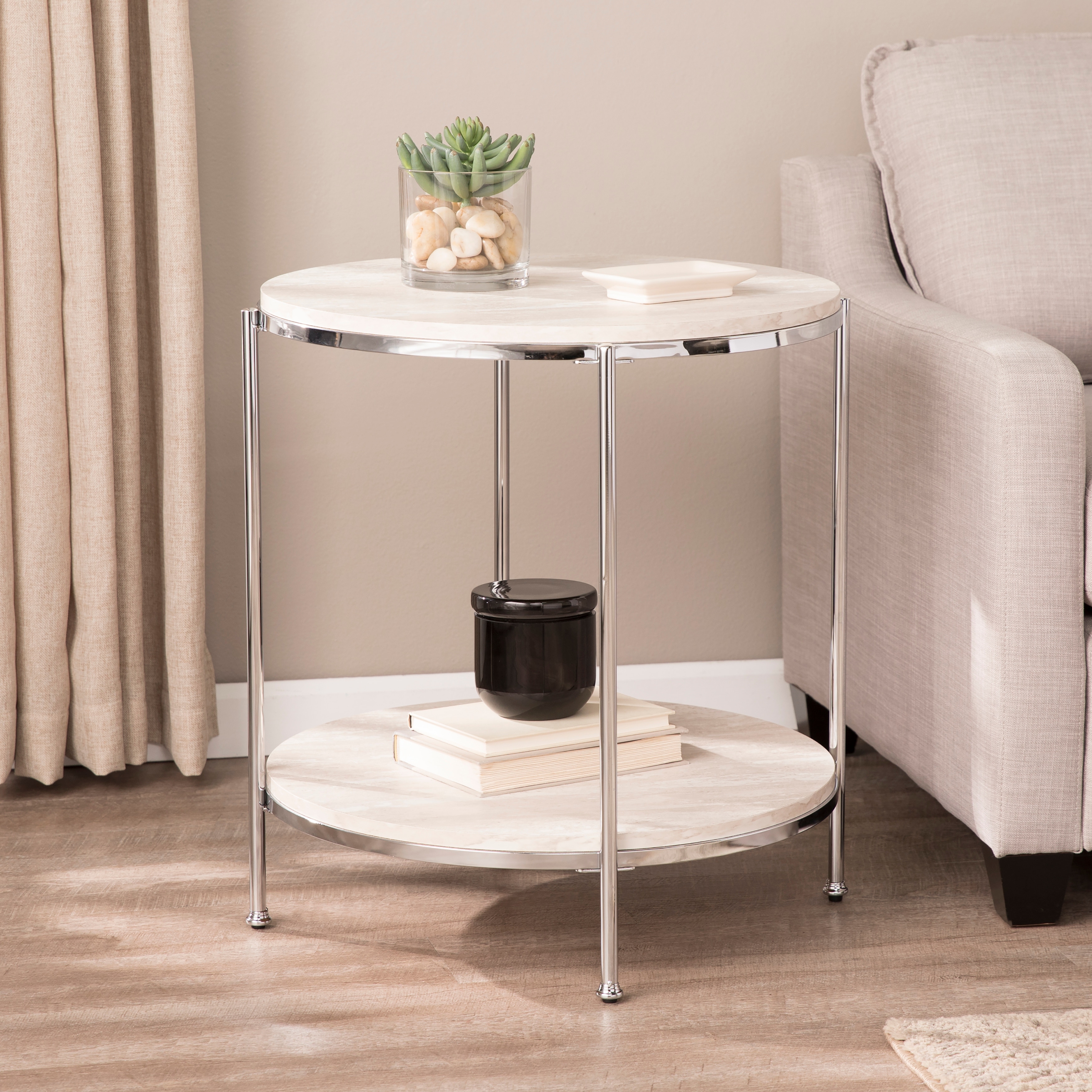 Silver orchid henderson round online faux stone end table