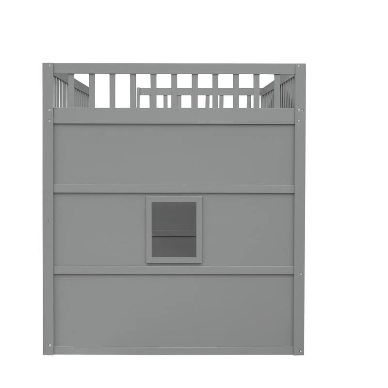 Full Size Wood Loft Bed with Ladder in Gray, Solid Pine Construction, Durable and Stylish