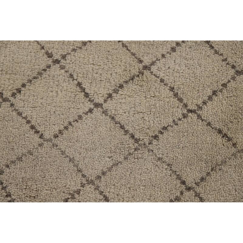 Beige Trellis Moroccan Oriental Runner Rug Handmade Wool Carpet - 2'7" x 7'9"