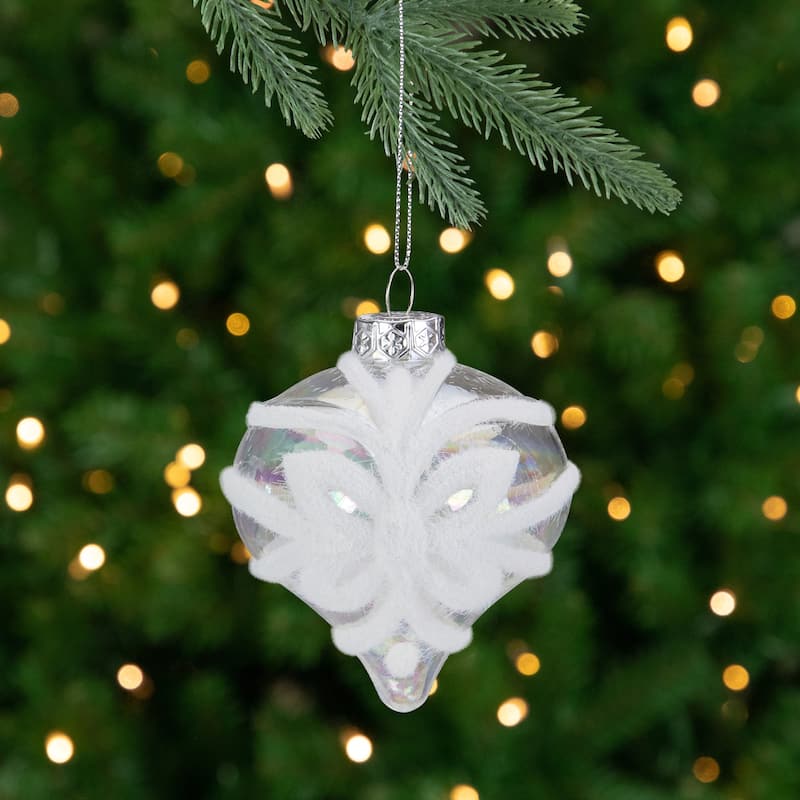 3.25" Clear Iridescent with White Frost Glass Onion Christmas Ornament