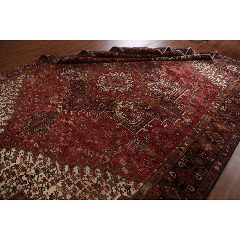 Vintage Vegetable Dye Heriz Persian Area Rug Wool Hand-knotted Carpet - 9'10" x 13'0"
