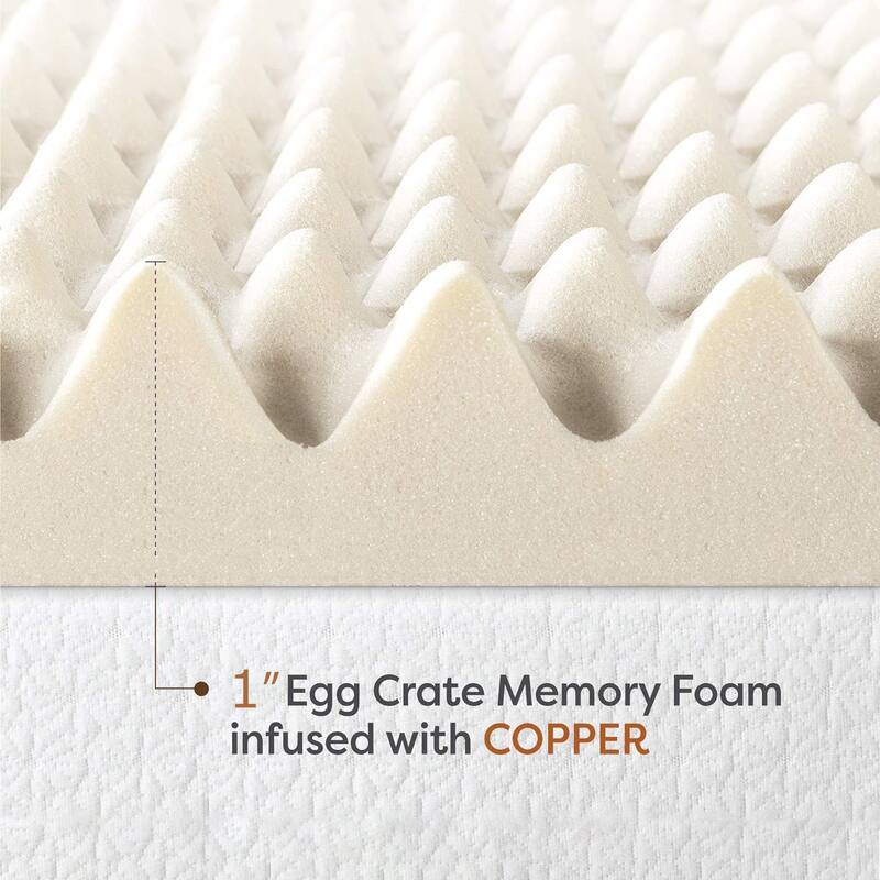 1Inch Convoluted CopperInfused Memory Foam Mattress Toppers, Cooling and Pressure Relieving
