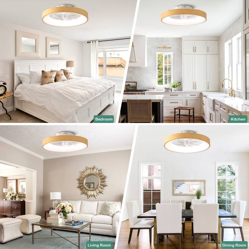 Cusp Barn 20" Modern RGB Ceiling Fans with Light, Low Profile Flush Mount Smart Ceiling Fan with Alexa/Tuya APP/Voice Control