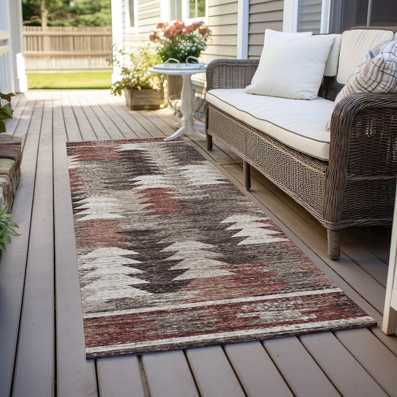 Machine Washable Indoor/ Outdoor Chantille Boho Moroccan Rug - Chocolate - 2'3" x 7'6"