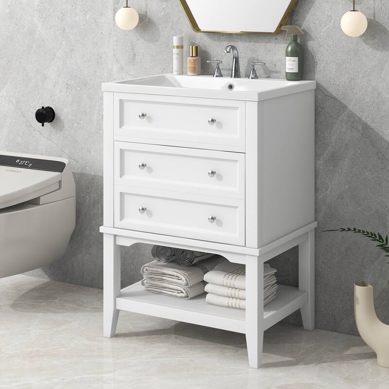 GDFStudio - Oliver Compact Solid-Frame Bathroom Vanity for Practical Everyday Storage - 24"