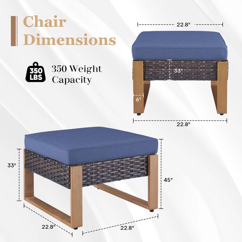 2 Pieces Assembled Outdoor Patio Ottoman - Brown