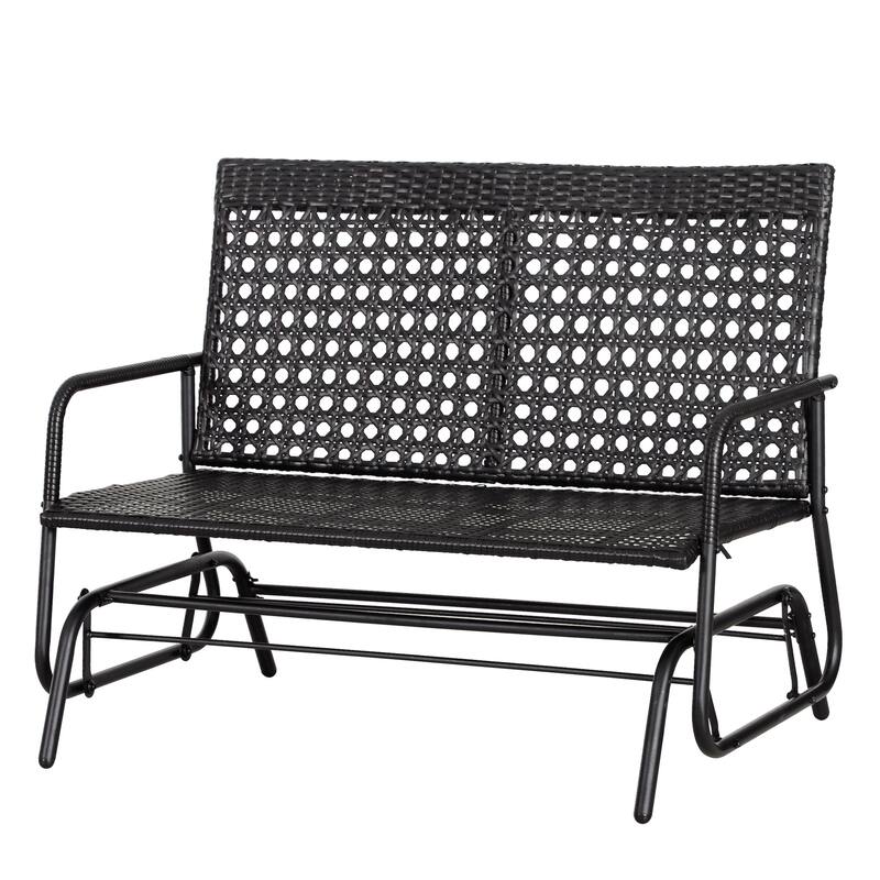 Outsunny Patio 2-Person Wicker Glider Bench Rocking Chair, Outdoor All-Hand Woven PE Rattan Loveseat