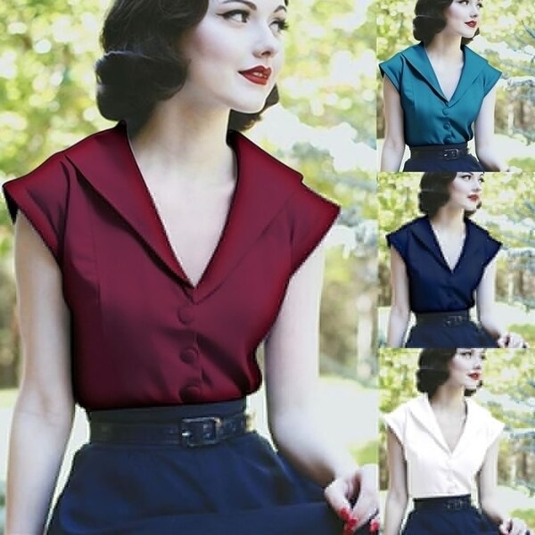 Shop Women Sexy V Neck 1940 S Satin Top Casual Plus Size Slim Fit
