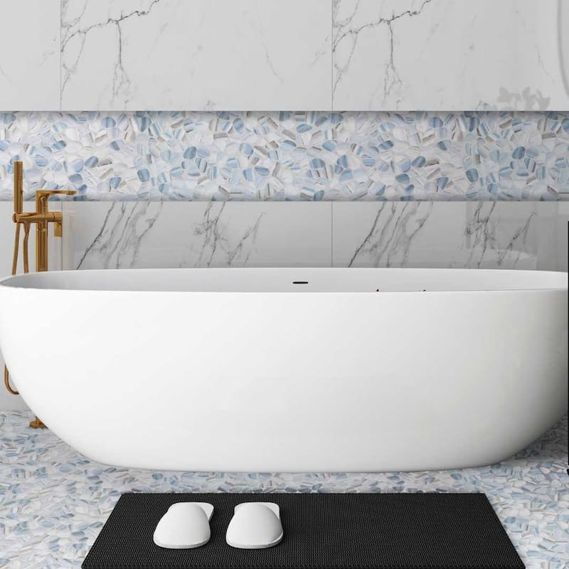 Huron Rock 12x12 Matte Glass Pebble Mosaic Tile - Floor, Wall, Backsplash