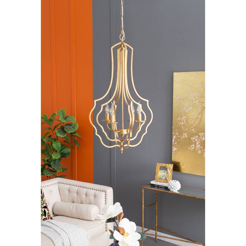 4 - Light Metal Chandelier, Hanging Light Fixture with Adjustable Chain for Kitchen Dining Room Foyer Entryway,Bulb Not Included
