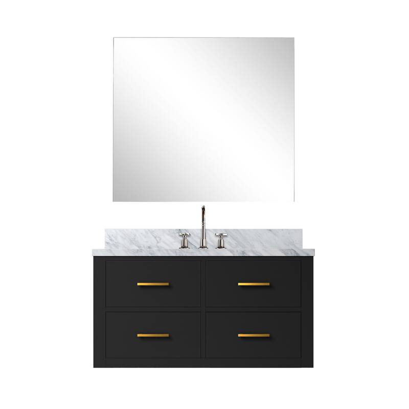 Castor Bath Vanity with Carrara Marble Top, Sink, Mirror and Faucet