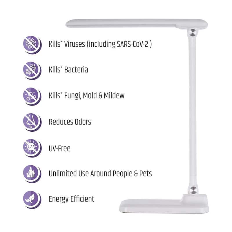 Brilli 15"H Bright-Clean Antimicrobial LED Desk Lamp Matte White Finish with Qi Wireless Charging