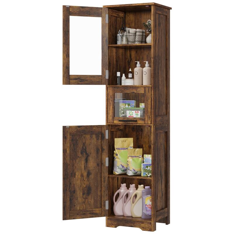 67" Tal Storage Cabinet with Glass Doors - Brown - 1-Door