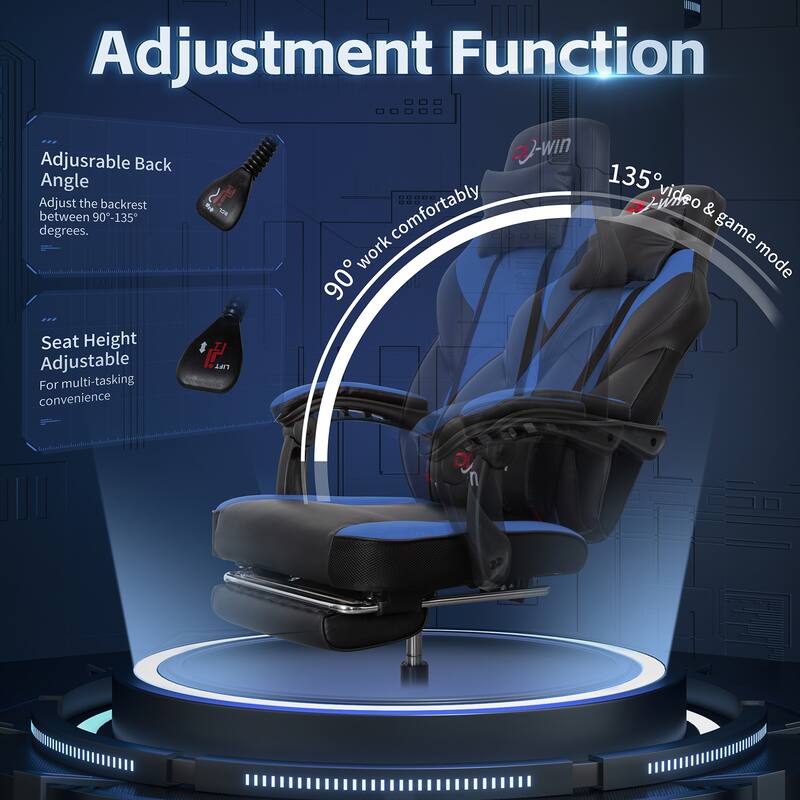 Futzca Gaming Chair PU Leather Office Chair with Headrest, Footrest & Massage Lumbar Support
