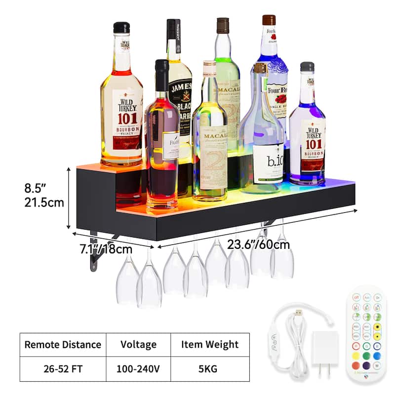 Lighted Liquor Bottle Display Shelf Wine Bottle Rack Acrylic Wall Bar Shelf