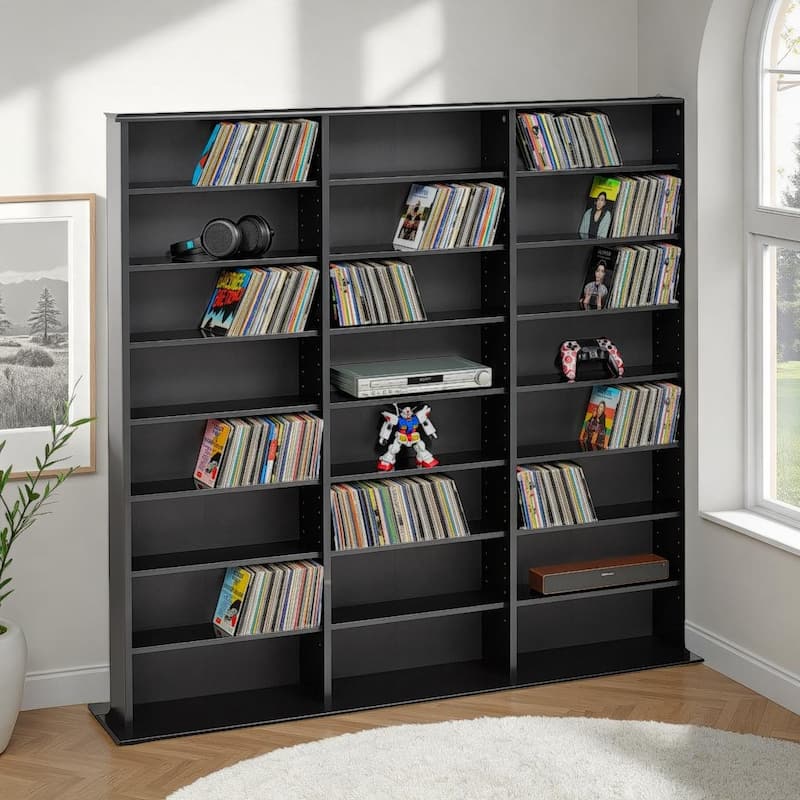 Prepac Media Storage Display Cabinet 8.75" D x 56" W x 51" H - 56" W x 51" H x 8.75" D