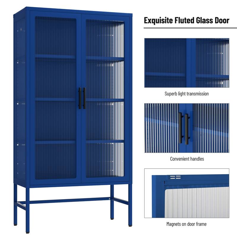 61.02"H Modern Display Sideboard Buffet with Adjustable Shelves, Anti-Tip Kit, Tempered Glass Doors