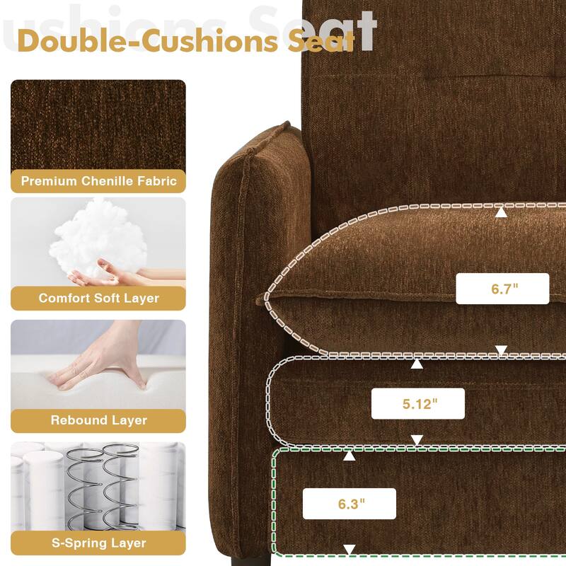 Upholstered Chenille Oversized Accent Armchairs with Ottoman and Side Pocket