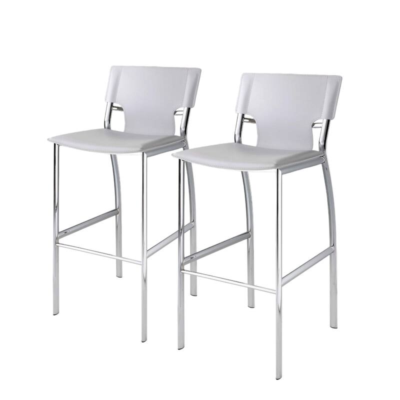 HomeRoots Set of Two 29" White and Silver Metal and Faux Leather Low Back Bar Height Bar Chairs