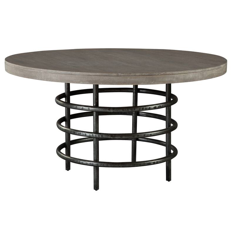 Grey Solid Wood and Black Iron Round Dining Table - Sedona- Grey