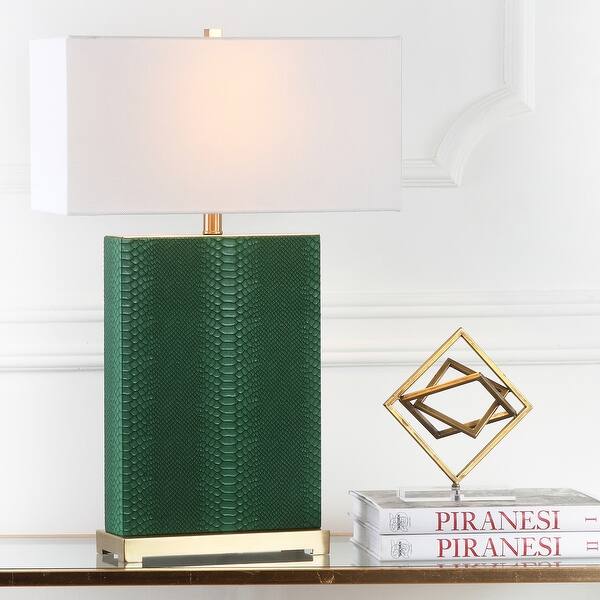 SAFAVIEH Lighting 28inch Joyce Faux Snakeskin Dark Green Table Lamp