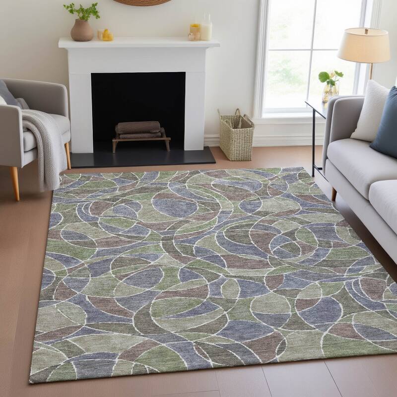 Machine Washable Indoor/Outdoor Casual Mosaic Chantille Rug