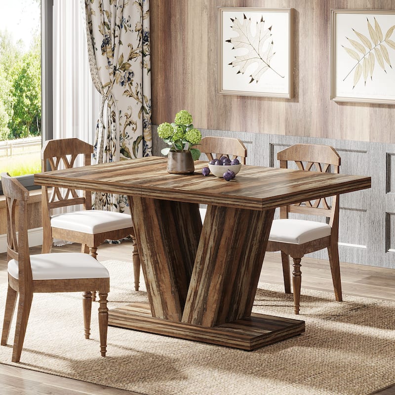 47-Inch Farmhouse Wood Small Dining Table for 4 with Heavy Duty Pedestal - N/A