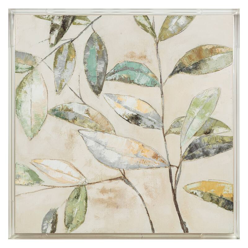 Canvas Wall Art Wood Frame Hand Painted Leaf Design - 40" Multi