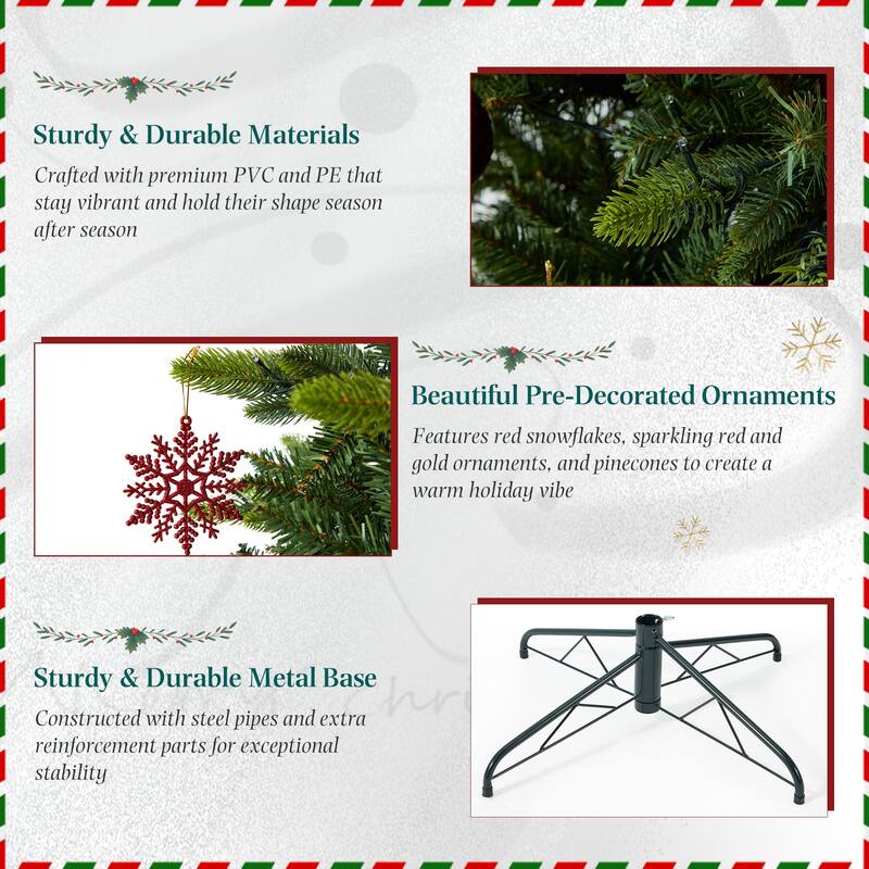 EROMMY 7.5ft Pre-lit Christmas Tree with 500 Lights, Snow Flocked Artificial Tree with Cones and Ornaments