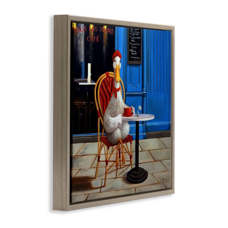 Stupell Trendy Duck at Cafe Framed Floater Canvas Wall Art Design By Lucia Heffernan