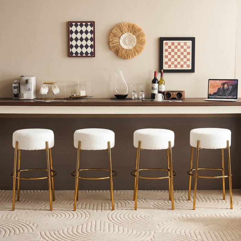 30" Round High Bar Stools Set of 2, Contemporary Upholstered Sturdy Hardware Support Legs