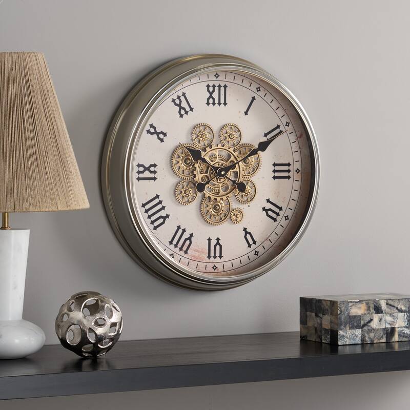 SEI Furniture Hayward Roman Gear Clock - 20"W x 3"D x 20"H - White/Black