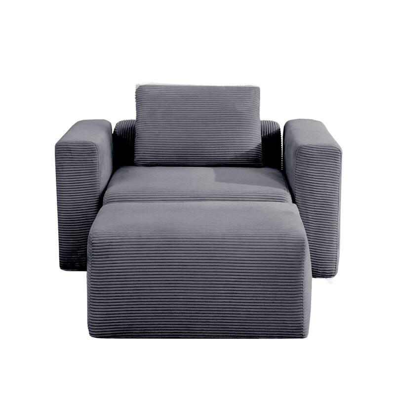 Corduroy Sectional Modular Sofa with Square Arms & Ottoman Extension for Flexible Arrangements - Single Sofa & i Ottoman - Basalt Grey