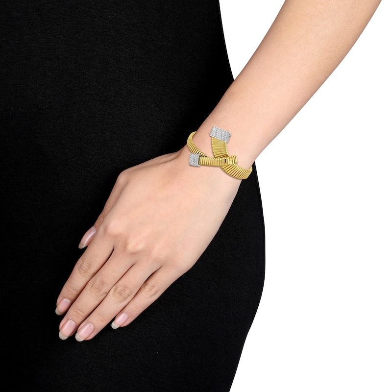 Miadora 5ct TGW Cubic Zirconia Omega Design Bangle in Two-Tone Silver