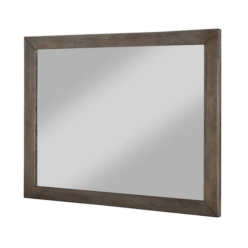 Mid Century Style Wooden Frame Mirror with Rough Hewn Saw Details, Brown
