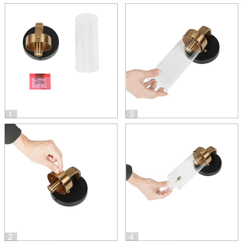 Modern 1-Light Black Gold Cylinder Glass Armed Wall Sconce Dimmable Vanity Light - 4.7" L x 5.5" W x 10" H