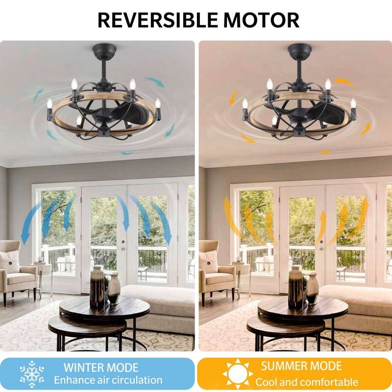 27Inch Wood Grain Ceiling Fan with Light Remote Control 6Light Wagon