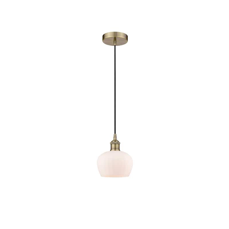 Innovations Lighting Fenton - 1 Light 7" Cord Hung Mini Pendant - Antique Brass/Matte White