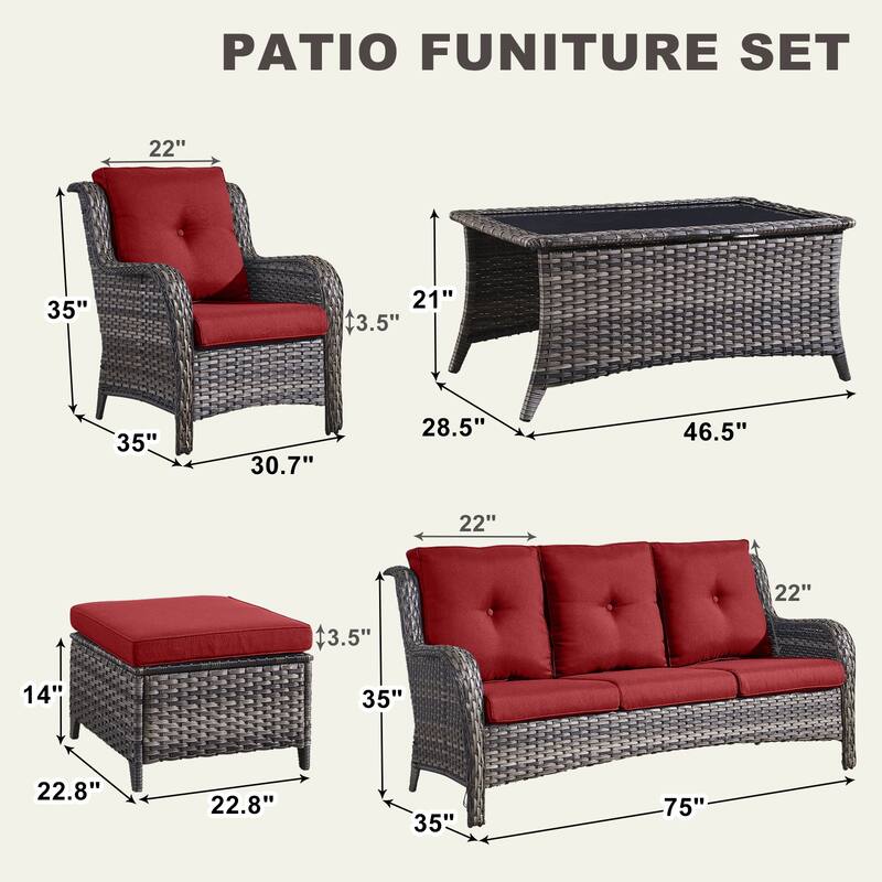 Gymojoy 6-Piece Patio Furniture Sofa Chair Ottoman