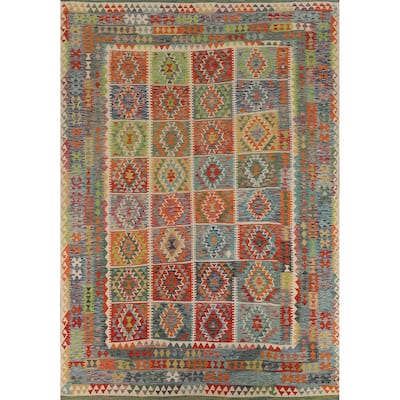 Geometric Colorful Kilim Oriental Area Rug Flatweave Wool Carpet - 9'9" x 13'0"