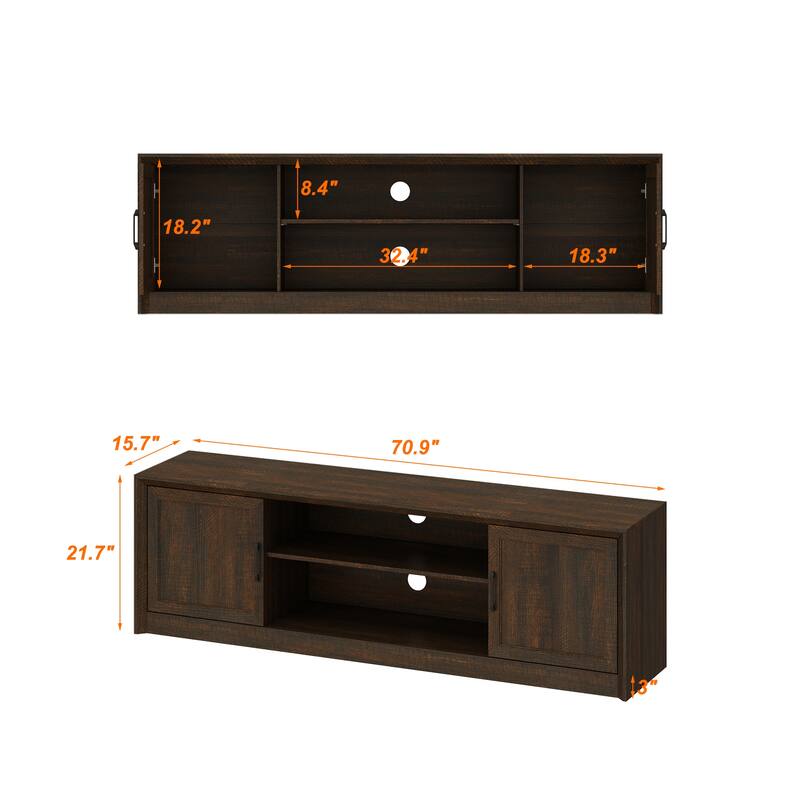 Modern TV Stand with Adjustable Shelf and Cabinet Doors, Media Console for 70” TV