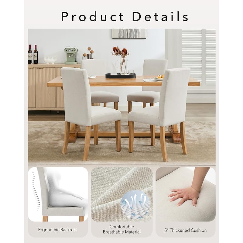 Modern Fabric Dining Chairs Set of 2 – Upholstered Curved Backrest, Wood Legs & 265lb Capacity, for Kitchen/Dining Room