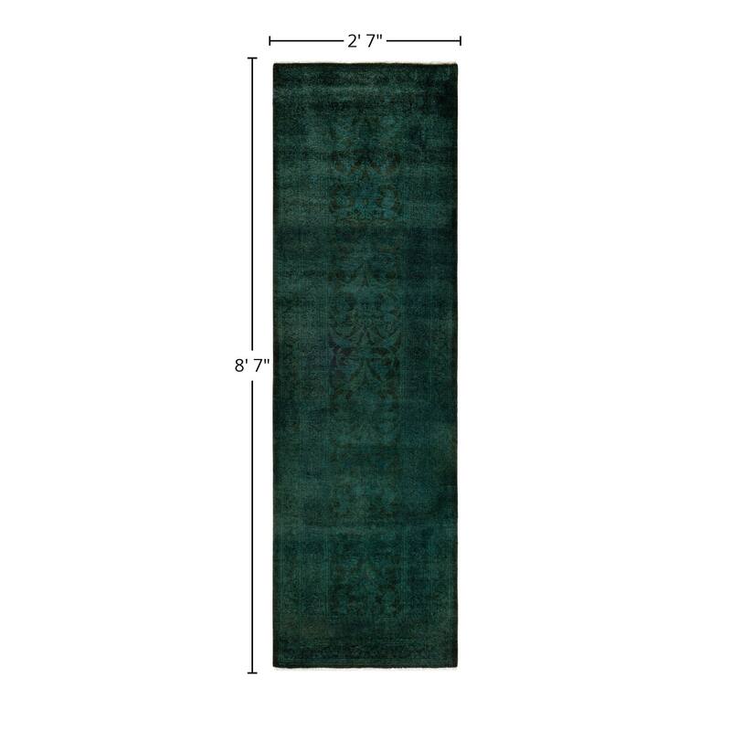 Overdyed One-of-a-Kind Hand-Knotted Area Rug - Green - 2' 7" x 8' 7"