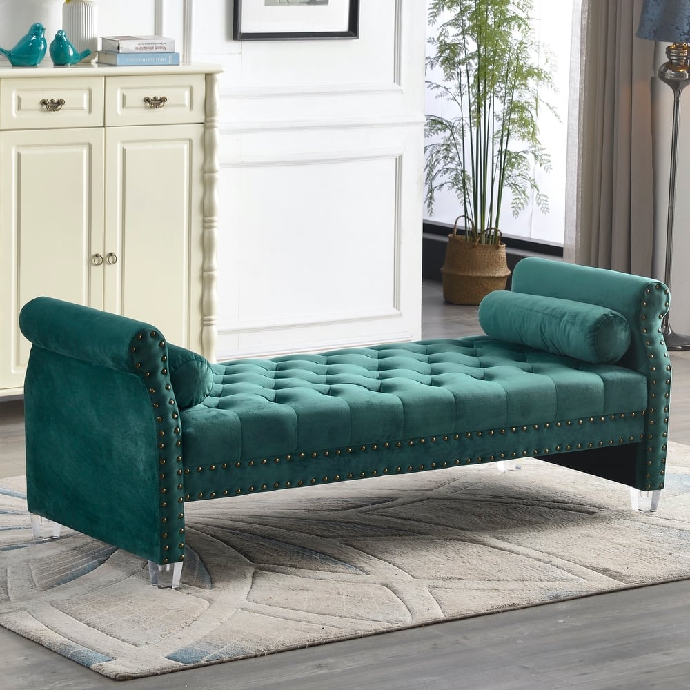 Stefania 71-inch Rolled Arm Oversized Velvet Tufted Upholstered Bench