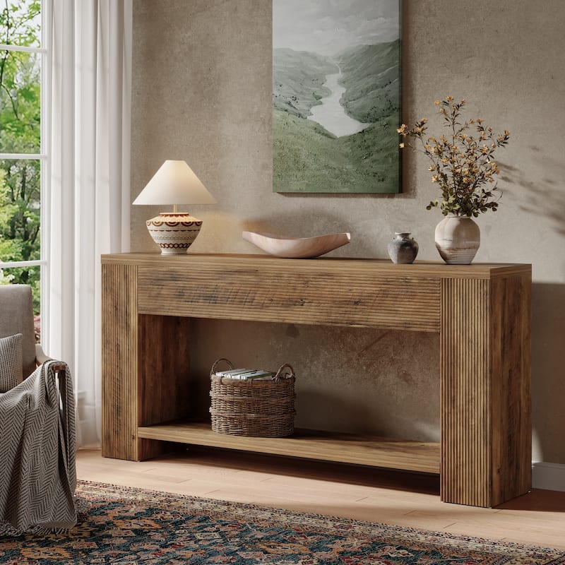 70.9-Inch Long Farmhouse Wooden Console Table wiht 2-tier Storage - 11.8" D x 70.86" W x 33.4" H