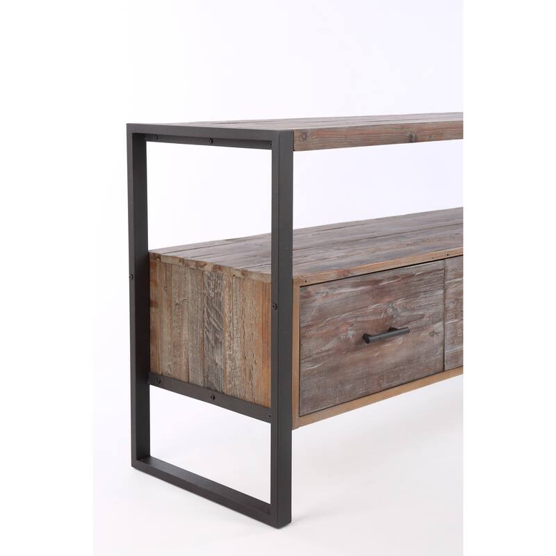 Modern Antique-Finish TV Stand Made from Recycled Wood TV Stand with 3 Drawers and Open Shelving, for Living Rooms