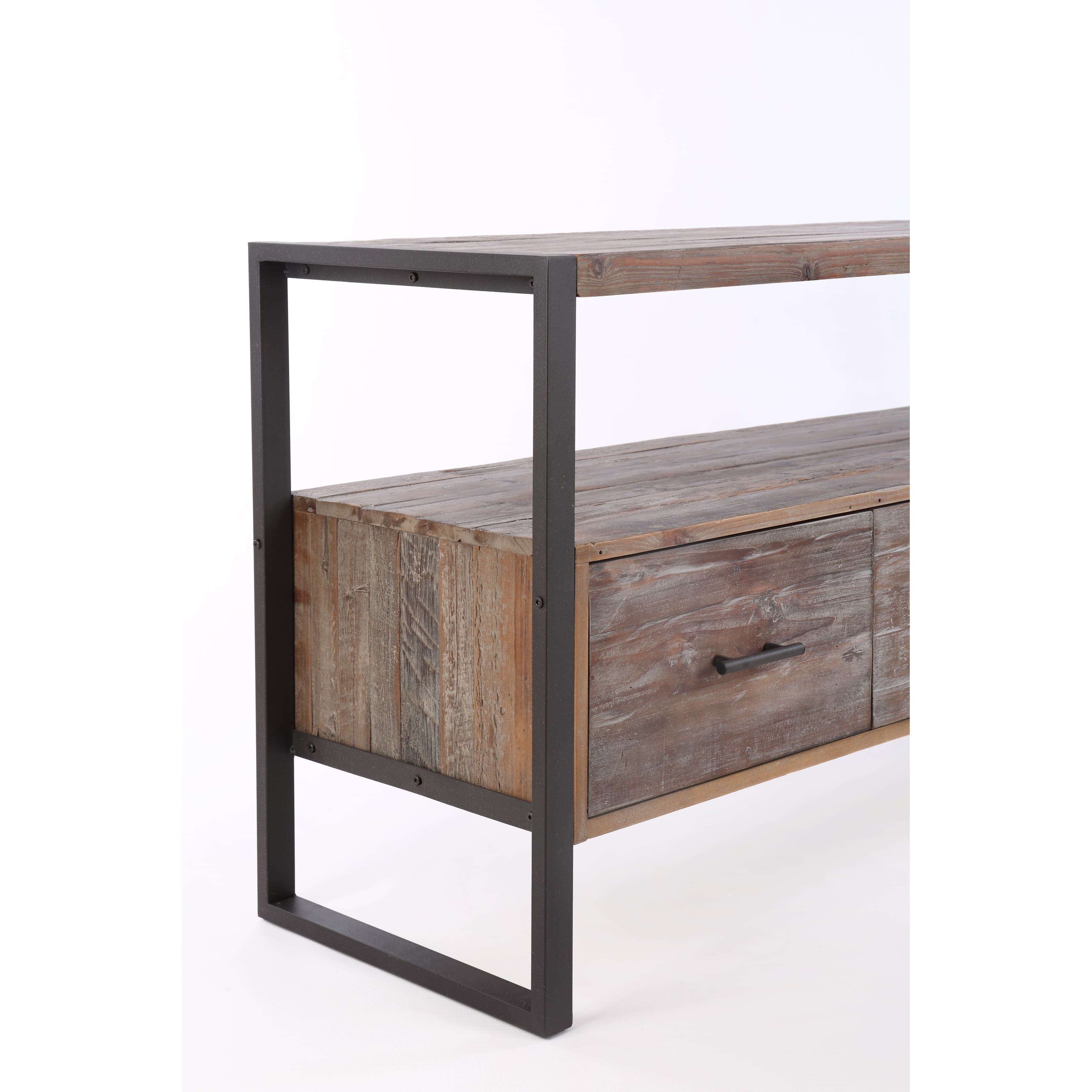 Rustic 60Inch Reclaimed Wood TV Console Table with 3 Drawers, Open