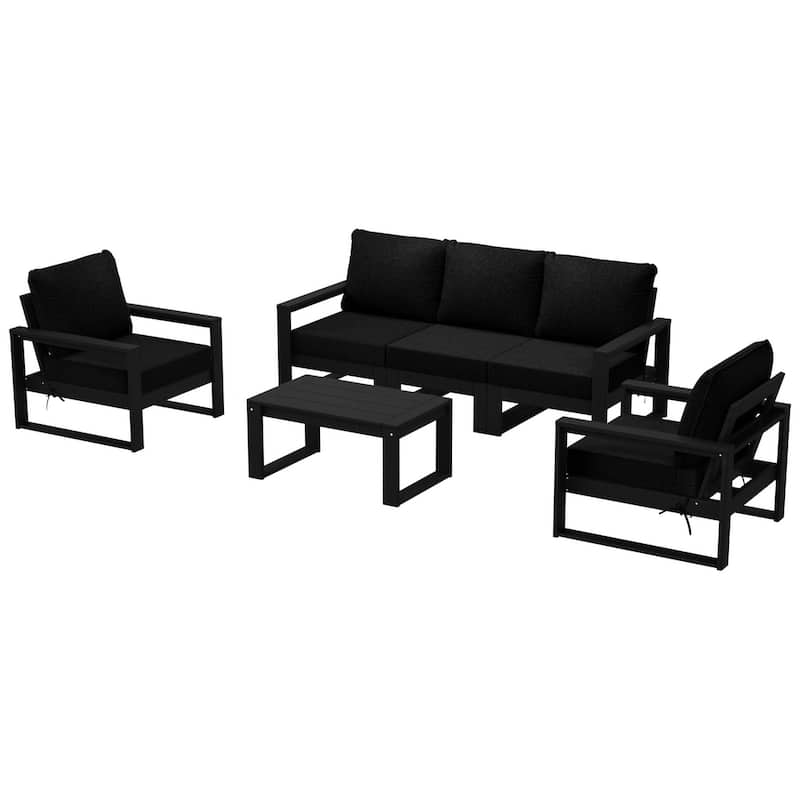 Endless Patio Sectional 6-Piece Deep Seating Set with Black Frame - Black