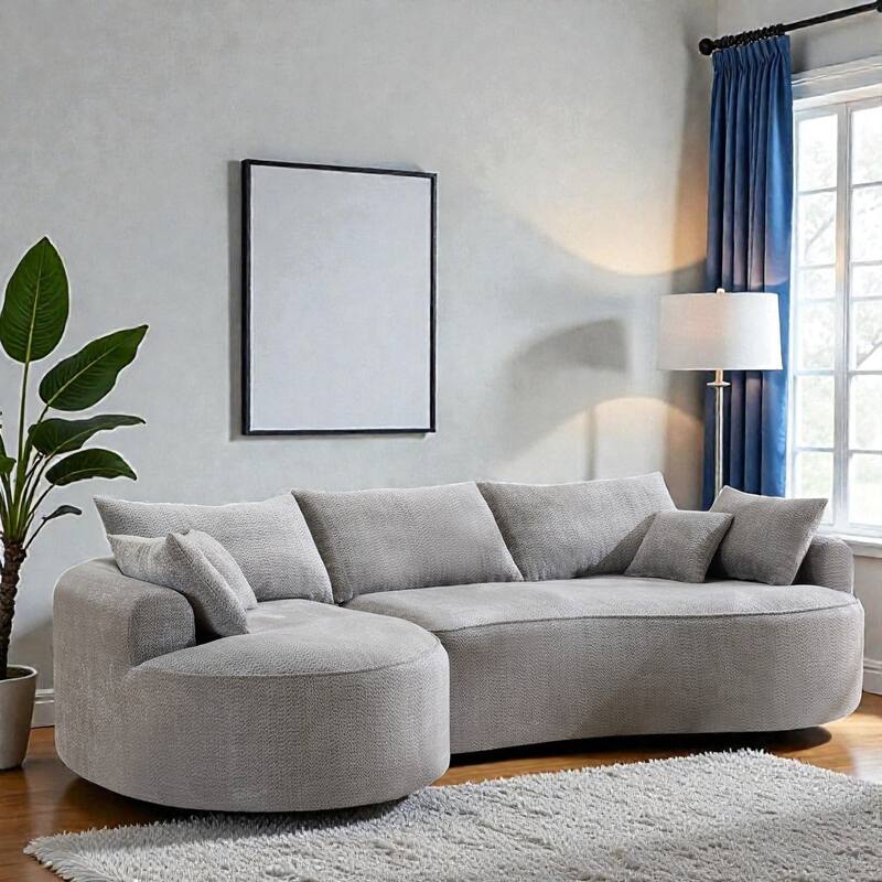 124.5 Inch Oversized Cloud Sofa, Modern Boneless Chenille Couch with Pillows, No Assembly Sofa for Living Room - Grey